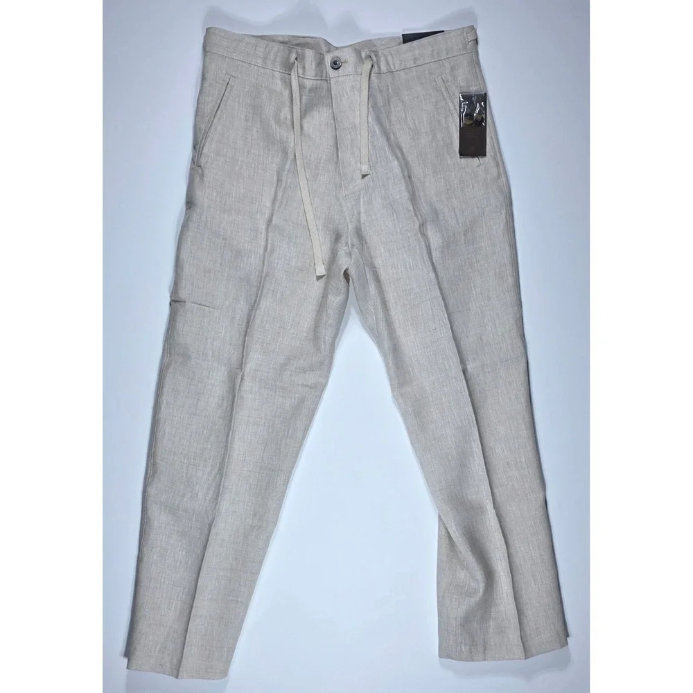 Tasso Elba Island Mens 34x30 Natural Linen Drawstring Straight Leg Pants NEW